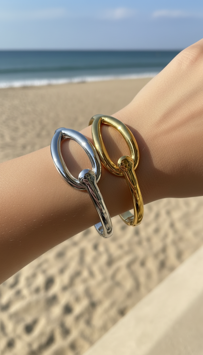 Bracelete Orgânico em banho de ouro e ródio